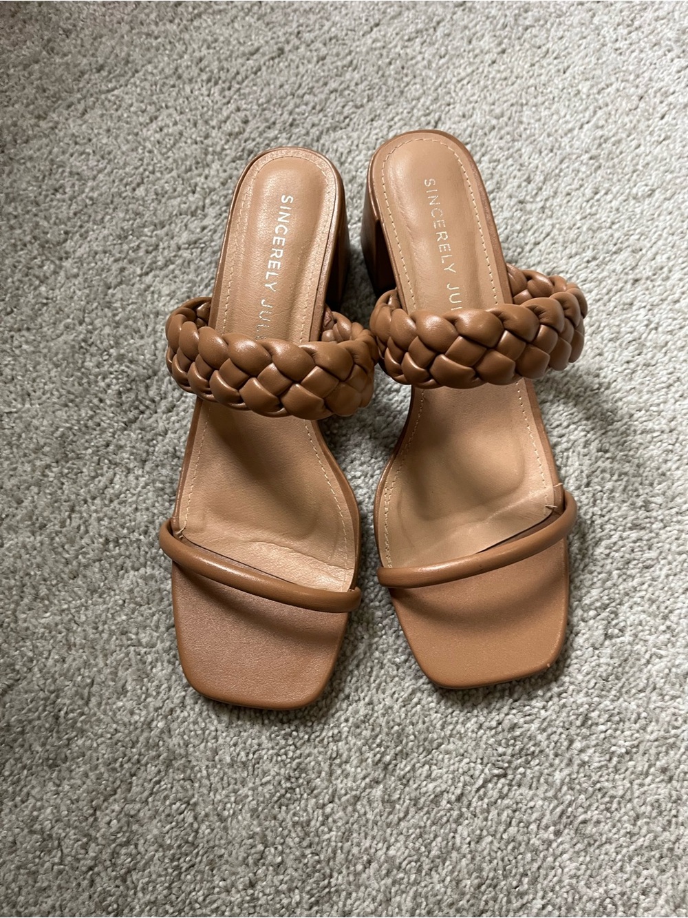 Sincerely Jules Braided Strap Brown Block Heel Sandals
